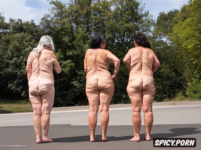 gorgeous, hairy pussy, three old grannies, large sagging breasts