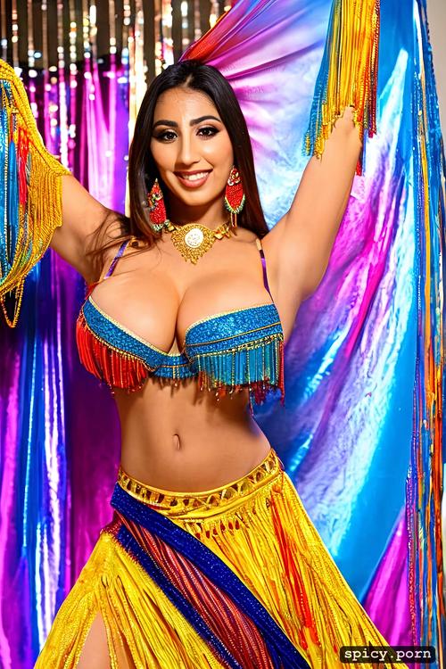 wide hips, sharp focus, head to toe view, beautiful bellydance costume