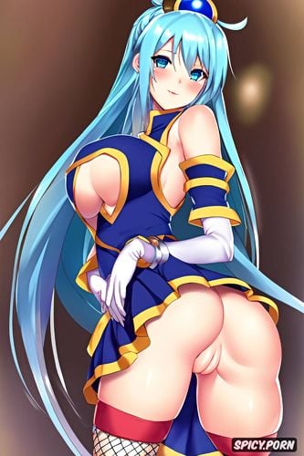 ass, female, very long hair, showing asshole, blue eyes, detached sleeves