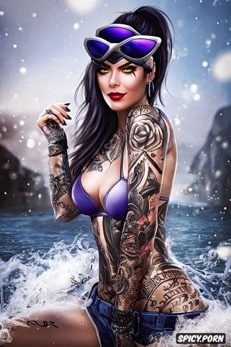 widowmaker overwatch beautiful face young sexy, tattoos masterpiece