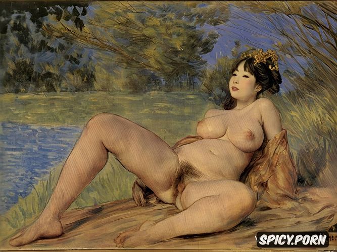 green ghost, one breast covered, fat body, gustav moreau, cézanne