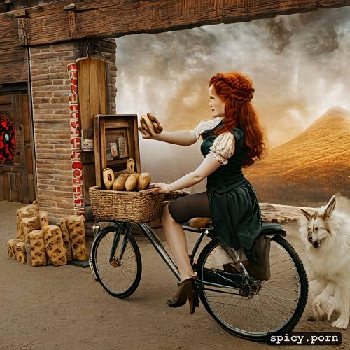 bicycle in background, see open twat, up to 29, 12 k hires, redhaired