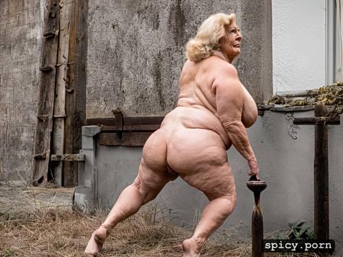 fat granny chubby old lady, tall leg, completly nude, hourglass figure