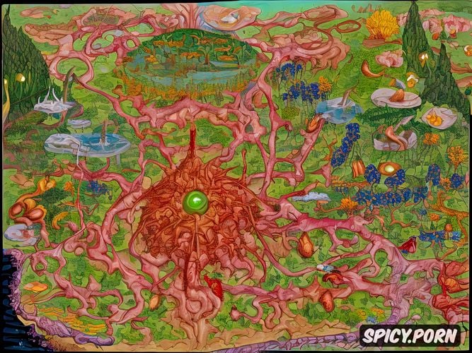 orgy in a paradise garden full of testicles and vulvas heironymous bosch style but with explicit sex and penises fucking vaginas style of bosch