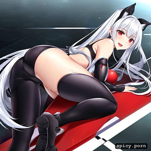 showing of her ass, azur lane, wet skin, cat woman, she is in the gym