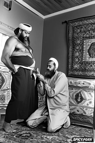 mosque, carpets on floor, enormous penis, cum, nude, kneeling