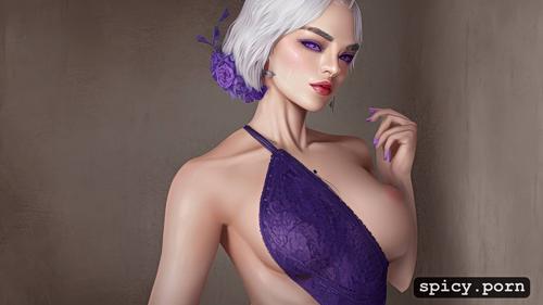 3dt, pretty naked female, detailed, white hair, style artificy