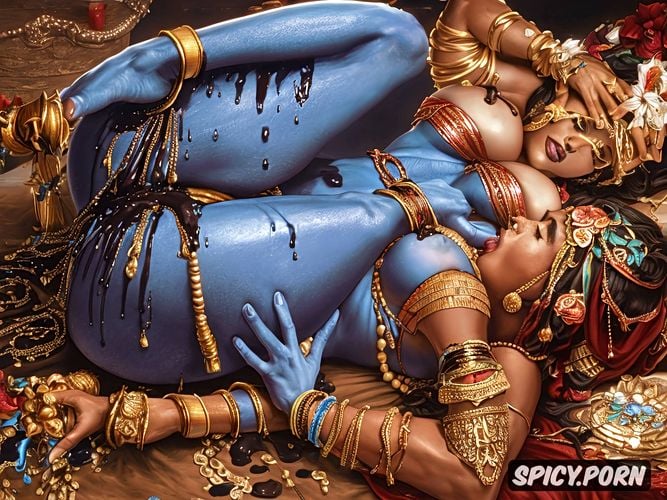 lesbian sex in suhagraat hindu godess kali blue skin, dark chocolate syrup pours out of blue asshole