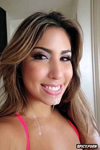 real amateur selfie, evil smirk, cum dripping down face, cute latina teen girlfriend