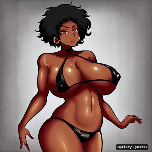 yacht, big hips, cyborg, thick body, huge boobs, dark hair, ebony woman