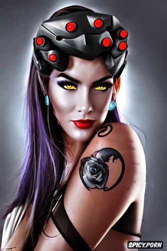 tattoos masterpiece, ultra detailed, widowmaker overwatch beautiful face young sexy