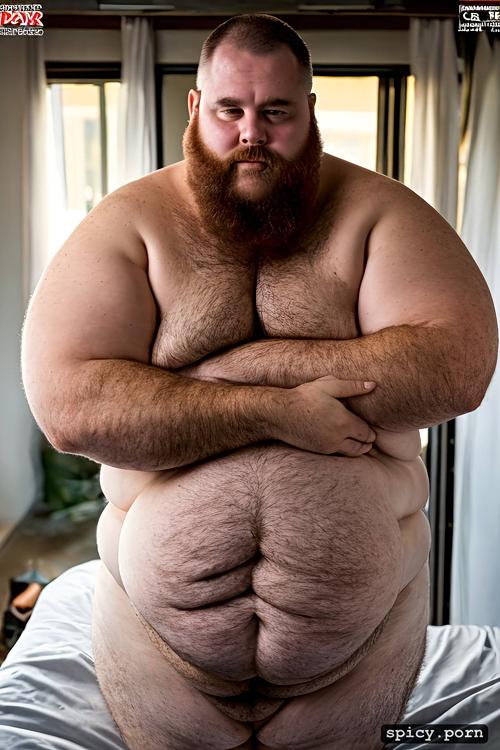 155 cm tall, super obese chubby man, cute round face with beard and glasses