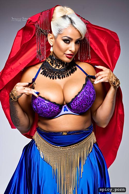italian bellydancer, thick, beautiful bra, color image, colorful costume