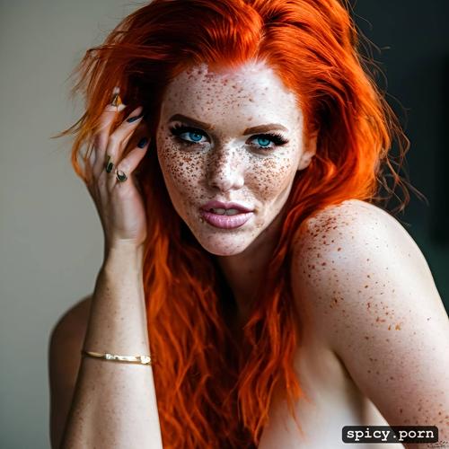 a redhead woman with freckles gets a facial