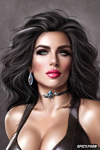 yennefer of vengerberg the witcher tight leather armor portrait beautiful face milf full lips bimbo masterpiece