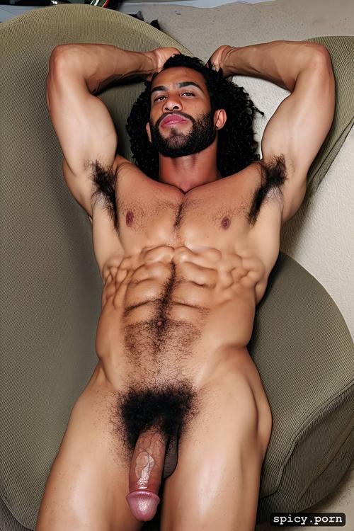 gorgeus perfect face, sexy, hairy body hairy chest, 25 years old big dick big erect penis