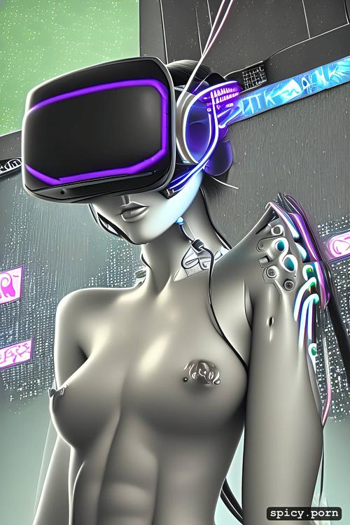 wearing cyberpunk vr headset1 9, no body fat, highly detailed1 4
