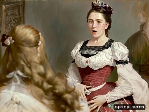 pov, surprised, french braid, fingering, mouth open wide, 19th century