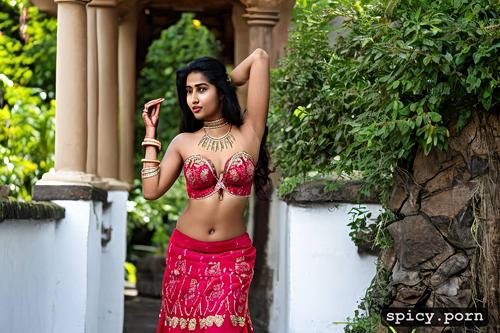 natural boobs, anklet, red bride strapless lehenga, wrist jewellery