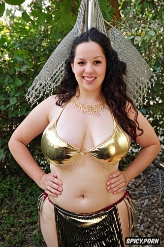elegant bellydance costume with matching bikini top, gigantic natural boobs
