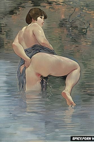 cézanne painting, portrait, cute face, fat thighs, japanese nude