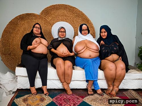 multiple obese bbw arabic old grannies, front view, pretty faces
