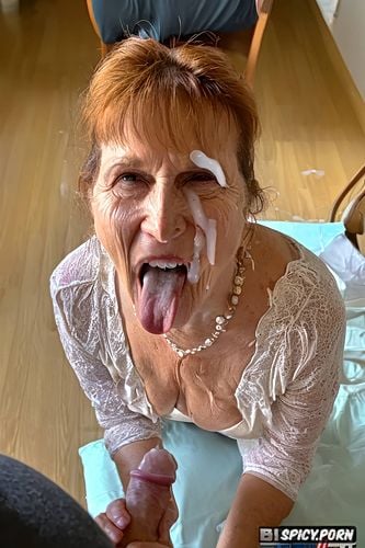 very old wrinkled bimbo granny, wiping the cum off her face with tissue paper