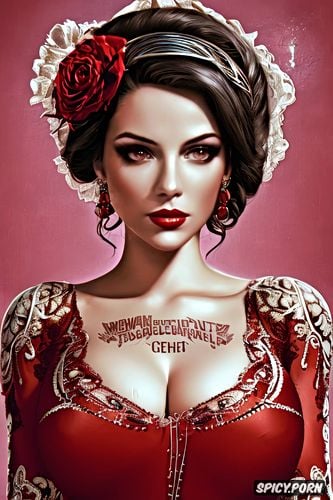 tattoos masterpiece, ultra detailed, elizabeth bioshock infinite beautiful face young tight low cut red lace wedding gown tiara