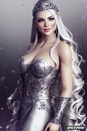 fantasy princess, ultra detailed, soft purple eyes, tiara, long silver blonde hair in a braid