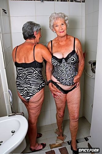 classy conservative seventy something granny with a kinky side she is wearing zebra print lingerie and slide mules she is standing in bathroom showing off for young neighbor ssbbw granny big ass beautiful face looking at viewer intense eye contact