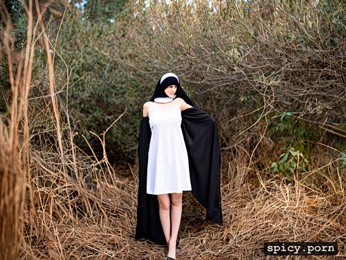 18 s, white skin, standing, tight niqab