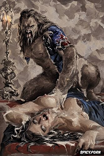 nude, hairy vagina, vampire, open mouth, werewolf, pyotr krivonogov