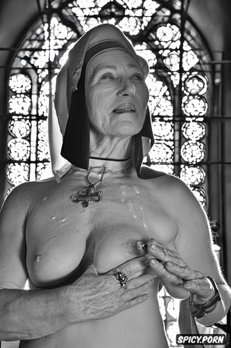 hyper realistic, pov, nun, extremely wrinkled, skin detail, church