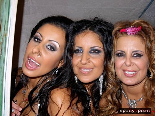 big noses, incredibly dumb sexy evil horny middle eastern pakistani persian chav bitches faces in a bachelorettes party outrageous jewelry