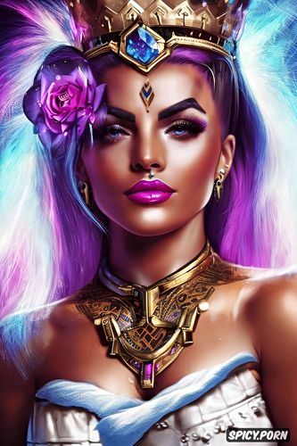 ultra detailed, k shot on canon dslr, sombra overwatch slutty greek goddess flowing greek robes crown tattoos beautiful face portrait masterpiece