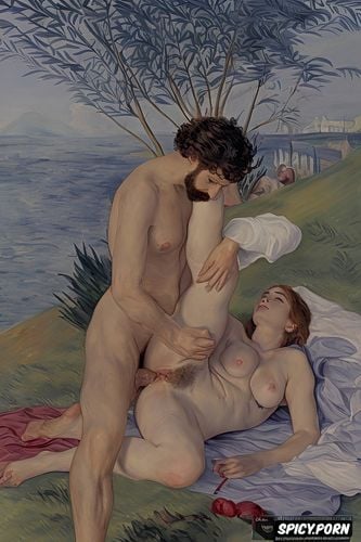 lustful penetration, anus, licking her ear, manet, man and woman