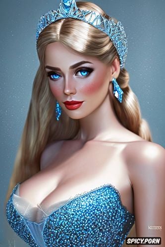 silver and crystal tiara, long soft blonde hair in an updo, blue eyes