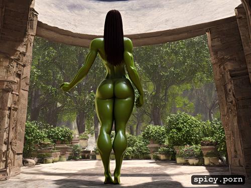she hulk, view from behind, firm round ass, naked