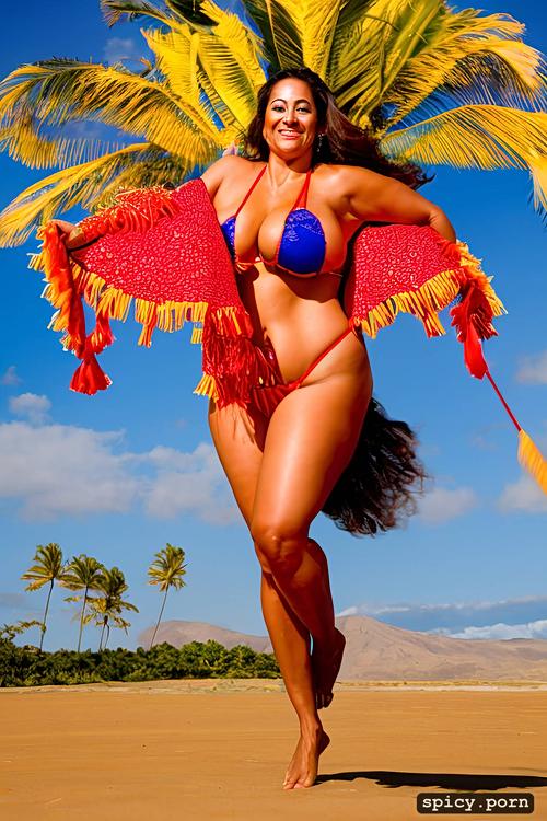 curvy body, 43 yo beautiful hawaiian hula dancer, bikini top