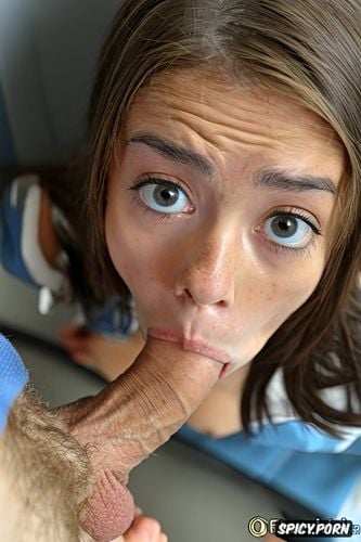 aggressively forcing her head to full deepthroat, detailed full shot of an extremely petite pretty brunette freckled teen brutally captured and forcefully coerced into undressing her clothes by barbaric men on a plane
