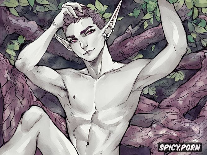 androgynous male, bedroom eyes, androgynous nude elf, androgynous female
