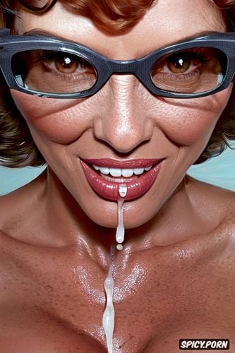 sophia loren, bare giant udder, laughing, cum on mouth, cum on glasses