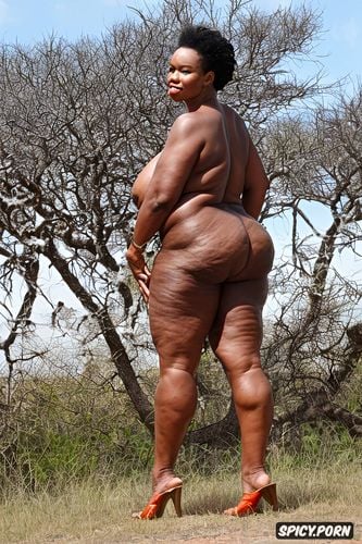 naked african woman1 5, pear shaped body1 5, realistic, partial rear view1 2