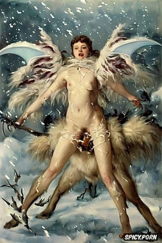 art by vasily surikov, pyotr krivonogov, equus caballus, female devil with large red wings