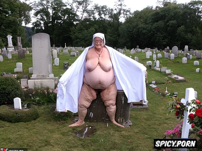 grave with headstone in a cemetery, big dark nipples insane