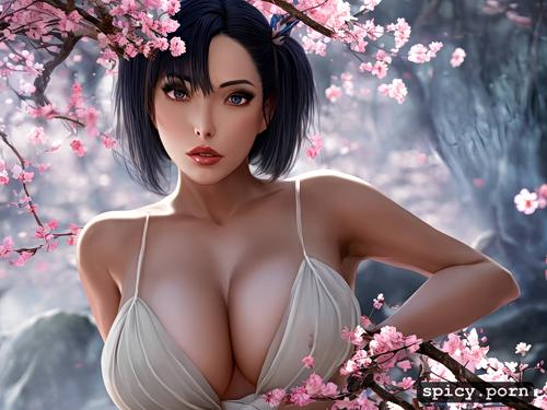 cherry blossom, highres, woman cgsociety, in feudal japan, a close up of a woman in a costume