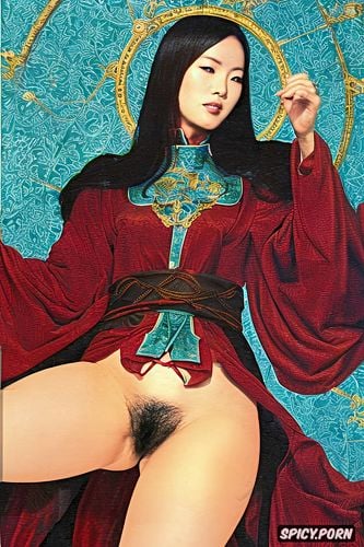 masterpiece painting, dimensional, spreading her legs, hairy vagina