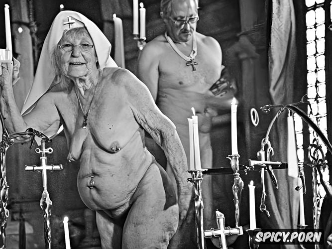 flat ass, real old wrinkled granny, candle lights, church choir