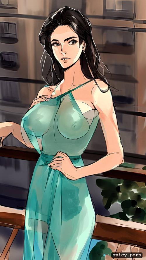 concept art, highly detailed, art by milo manara, showing boobs