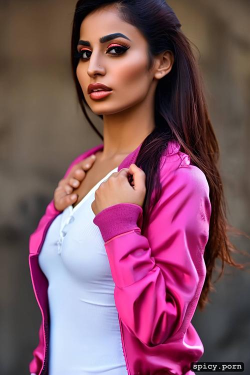 persian women in pink varsity jacket